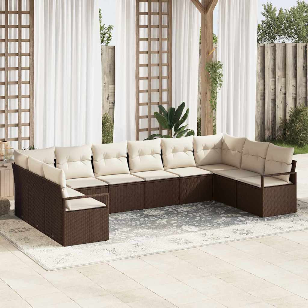 Garten-Sofa-Set mit Kissen mit Speicher 10 pcs Braun und Creme